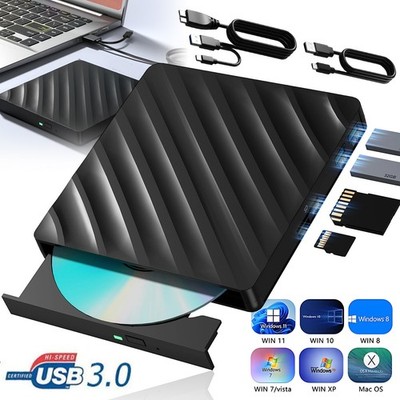 Externes Bluray DVD Laufwerk USB 3.0 Type-C CD Laufwerk Extern mit SD/TF Slot