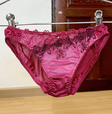 Vintage Silky Red Polyester Hi Cut Panty Nylon Lace Sissy Bikini Sz.5 Hip 34 37"
