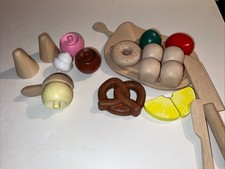 Plan Toys Pretend Play Kitchen Wooden Food Cutting Ice Cream Cones Scoop Buns GU