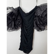 NWT SHEIN MOD Black Off Shoulder Ruffle Hem Bodycon Dress Sz M