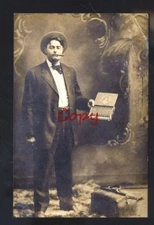 REAL PHOTO CIGAR SALESMAN SMOKING CIGARS POSTCARD COPY TRAVELING SALESMAN