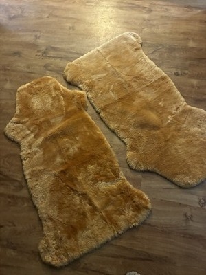 Beige Sheepskin Rugs Set of 2 Animal Skin Shape for Living Room Bedroom or baby
