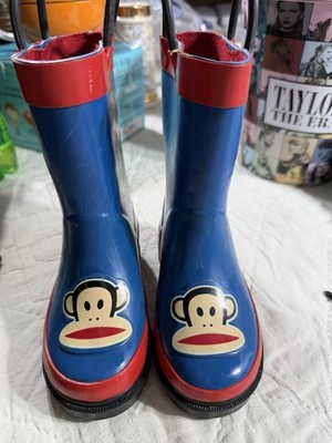 Paul Frank Unisex Blue Blue Monkey Waterproof Rain Boots Kid Sz Small 7/8