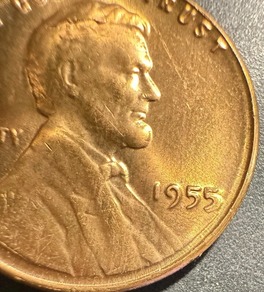 1955 LINCOLN PENNY DDO POOR MANS RED BU DIE CRACK IN HEAD DOUBLE DIE ERROR  - Image 3 of 4