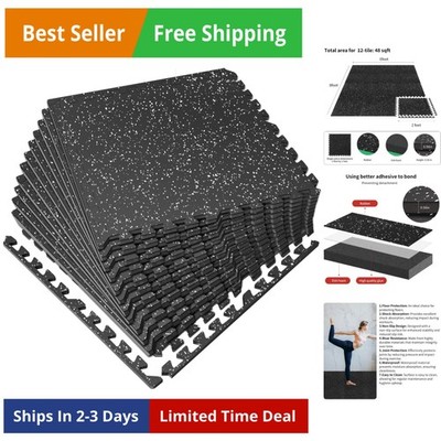 0.56in Thick 48 Sq Ft Gym Flooring for Home Gym, 12 Tiles Workout Exercise Eq...