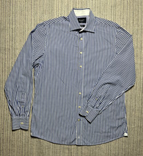 Hackett London Shirt Mens Large Blue White Stripe 100s 2 Ply Italian Fabric