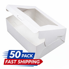 50 Pack White Half Sheet Cake Bakery Box w/ Window 19"x14"x6.5" Pastry Durable