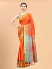 Orange Blue Pure Cotton Saree with Zari Work and Blouse Piece | Traditional