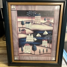 Primitive Folk Art Style Steven Klein Print Picture 10x12 Sailboats Nautical