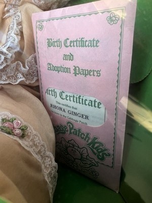 Vintage 1985 Cabbage Patch Kid NIB Birth Certificate Brown Hair