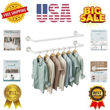 Industrial Pipe Clothes Rack Wall Mounted Set of 2, 38.4 inches Heavy Duty Ir...