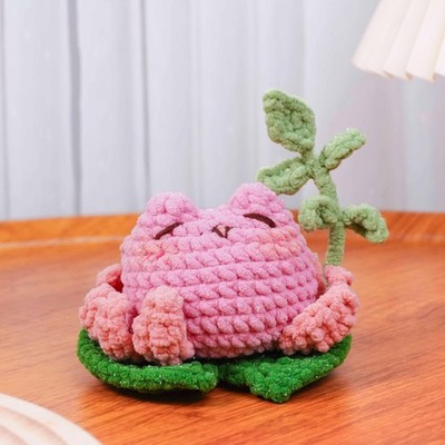 Handmade Crochet Lotus Frog Plush, Cute Crochet Frog Stuffed Animal Gift