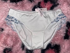 Victoria's Secret white cotton blend bikini w blue embroidered lace ruffle M NWT
