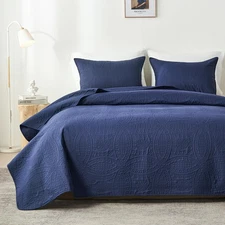 Queen Quilt Bedding Set,Navy Blue Ultrasonic Full/Queen Quilt Set,Lightweight So