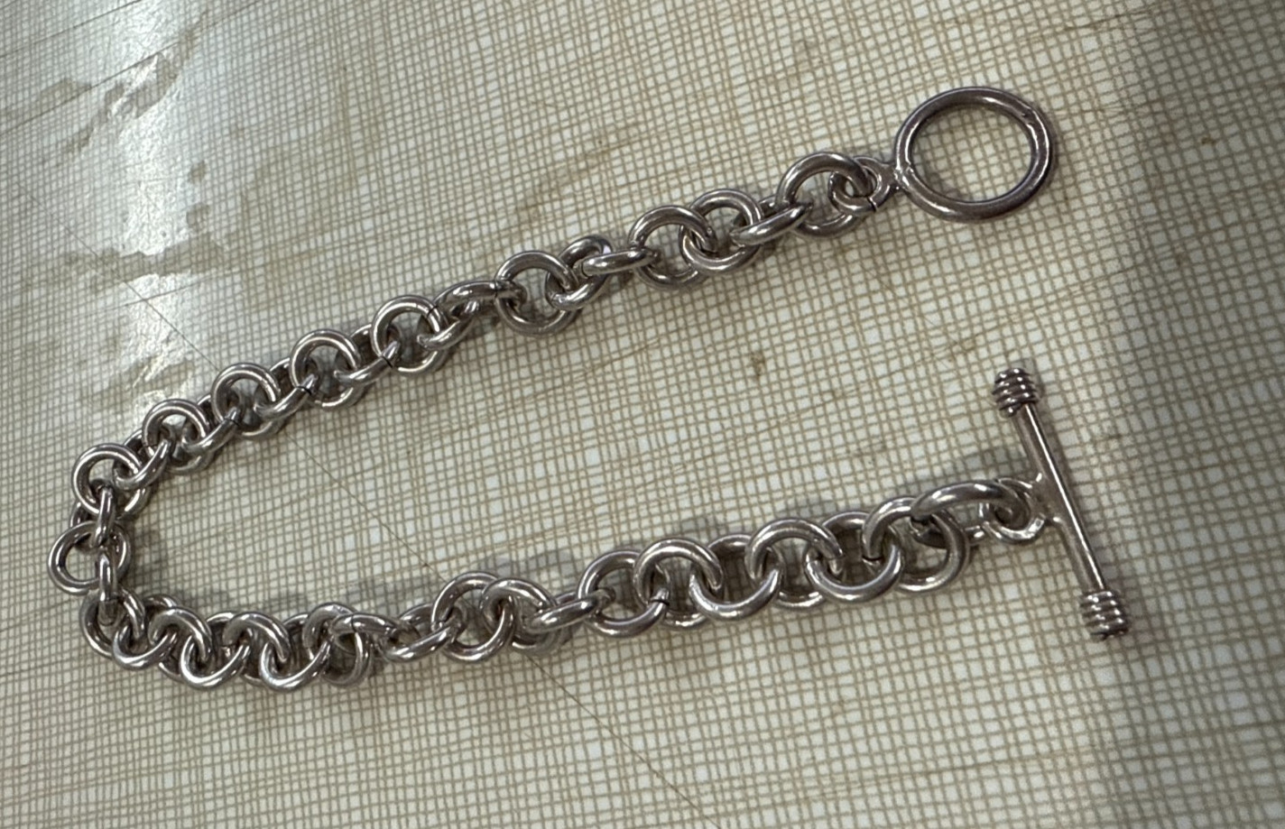 Solid Steling Silver 7 inch Round Links Toggle Cl… - image 1