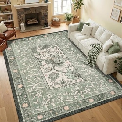  Provence 5x7 Area Rugs, Botanical Grove Sage Green Vintage Cottagecore Non 