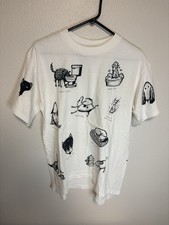 Vintage 90s Dogs T-Shirt All Over Print Cartoon Art Tee Humor White Made USA XL