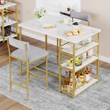 3 Piece Dining Table Set for 2 Home Kitchen Table and 2 Chairs & Storage Shelves