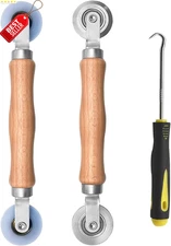 3Pcs Screen Tool, Window Screen Spline Roller Tool with Wooden Handle and Steel/