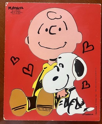 Vintage Playskool Peanuts Be A Friend Charlie Brown & Snoopy Tray Frame Puzzle