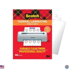 Scotch 100 Pack Thermal Laminating Pouches 5 mil Clear Letter Size 8.9x11.4 in