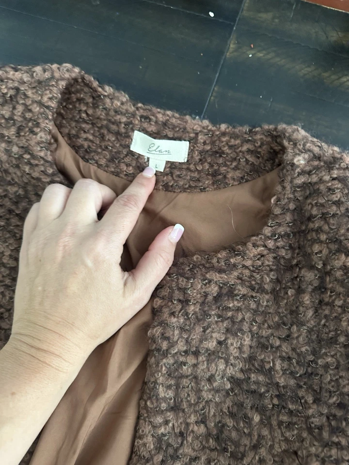 Chaqueta para mujer Elan mezcla de lana marrón talla grande Foto 2 de 3