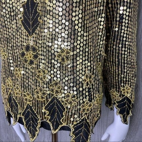 Vintage silk sequin and beaded cropped long sleeve blouse shirt medium - Picture 3 of 8