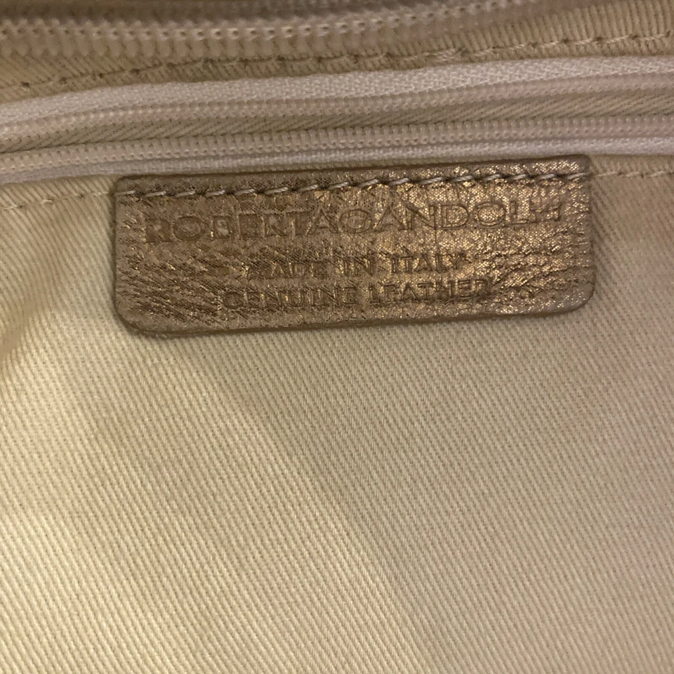 Roberta Gandolfi Shoulder Tote Bag Italian Leather Gold Unique Metallic 3D Bow - Image 2 of 4