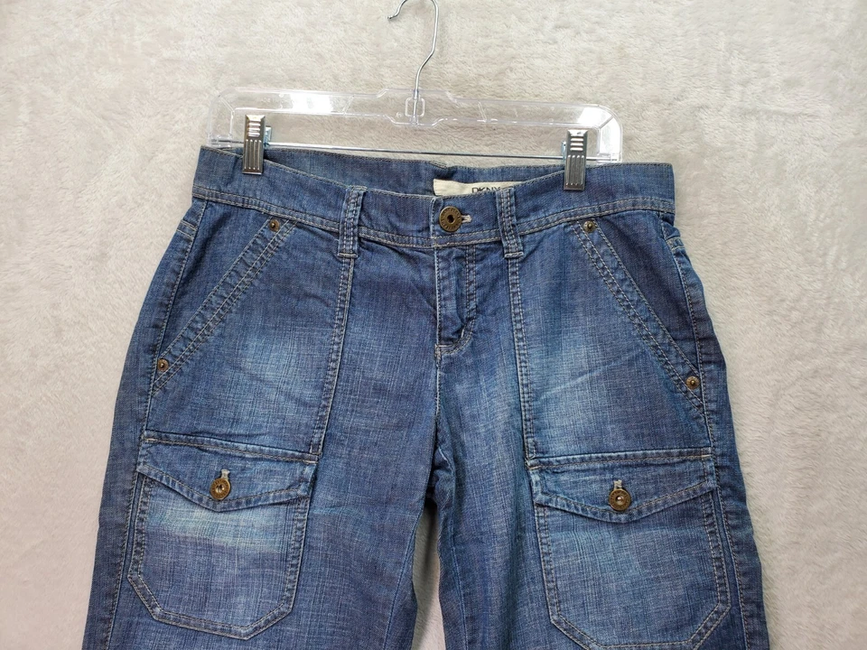 Bermuda feminina DKNY tamanho 6 azul denim algodão bolsos frente plana cintura baixa - Imagem 3 de 4