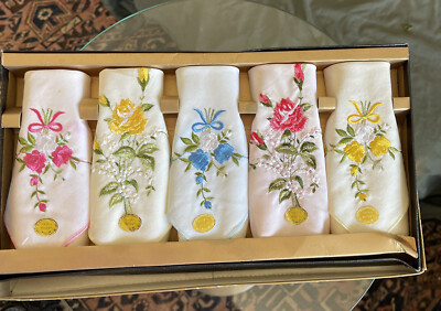 めいか Vintage Meika Handkerchief Embroidered Box Lot Set of 5 Hankies