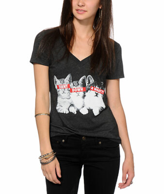 A-Lab Womens Turnt All The Way Up Down 4 What? Shirt Kittens Shirt New XS, L