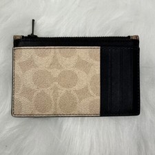 Coach Zip Card Case In Blocked Signature Canvas In Sand/Tan CAB81 NWT