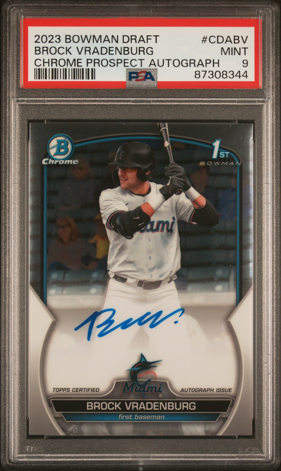 Brock Vradenburg 2023 Bowman Draft Chrome Autograph Auto Card #CDA-BV PSA 9