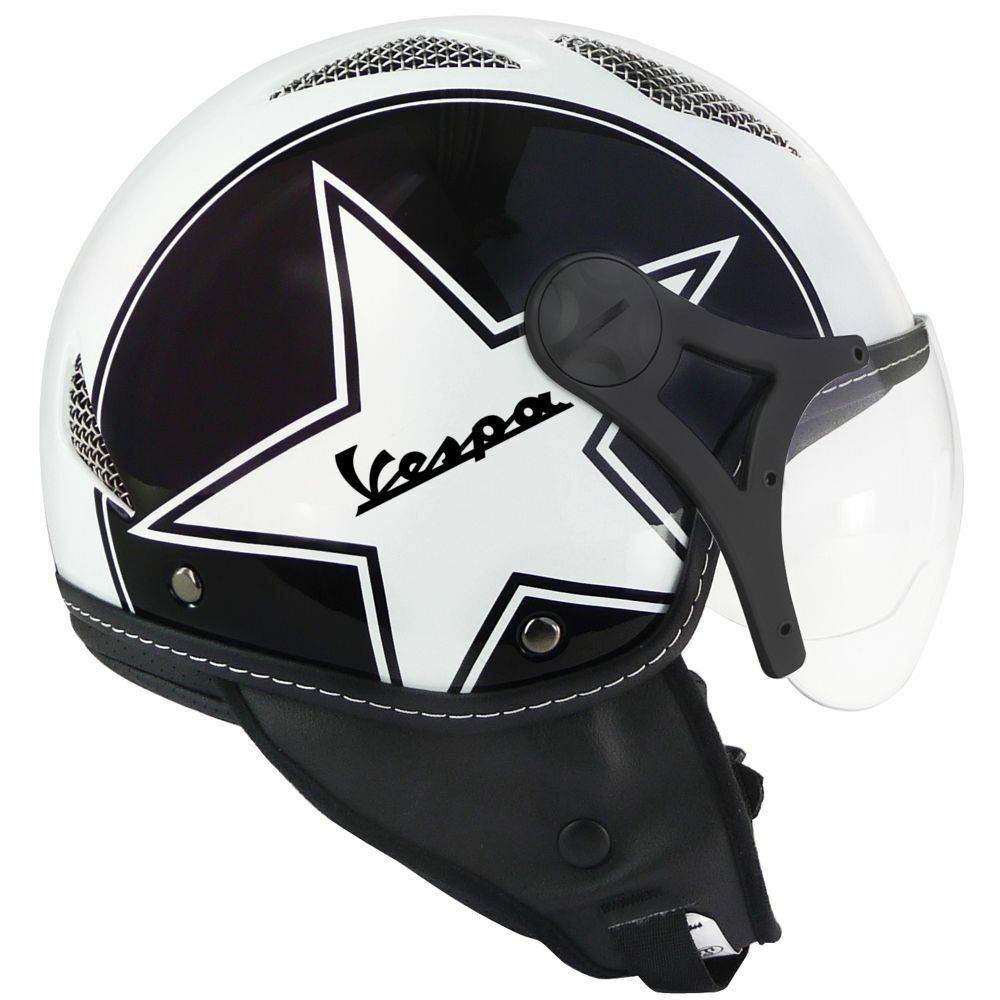 CASCO JET HELIOS STAR BIANCO NERO GRAFICA STELLA LOGO VESPA ET3 PX SUPER GTS X