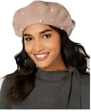 I.n.c. L99949 Embellished Brown Wool Beret Hat Women's One Size