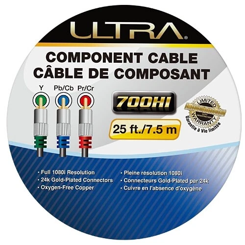 Ultra 25Ft 700HI Premium 3-RCA Component Video Coax Cable 24K Gold Plated 1080i - Picture 7 of 8