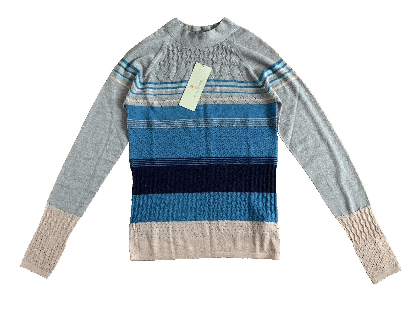 SWEATY BETTY £95 Merino Wool Stripe Fairisle Base Layer Sport Running Top MEDIUM