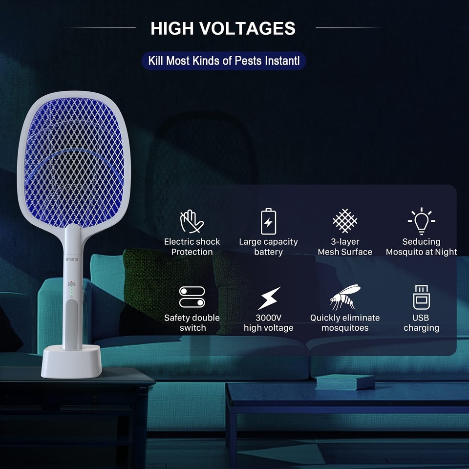 iMirror Bug Zapper Racket 2 in 1 Rechargeable Electric Fly Swatter