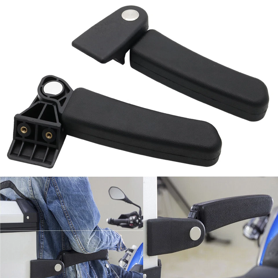 Pair Black Universal Motorcycle Foldable Rear Passenger Side Box Armrest For BMW - Image 4 of 4