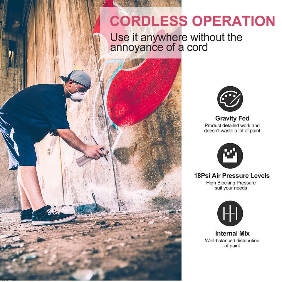 Rechargeable Airbrush Compressor Kit Portable Handheld Nail Air Brush Spray Gun - image 2 of 4