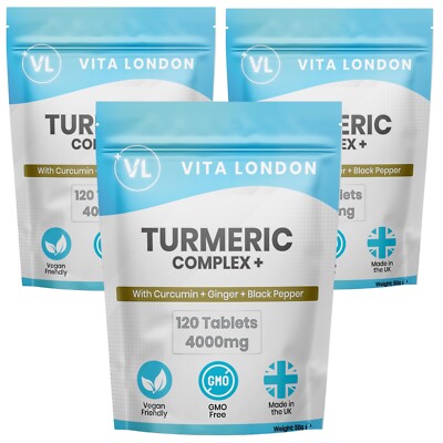 Kurkuma Tabletten 4000mg + Ingwer + schwarzer Pfeffer - 360 vegane Tabletten 95% Curcumin