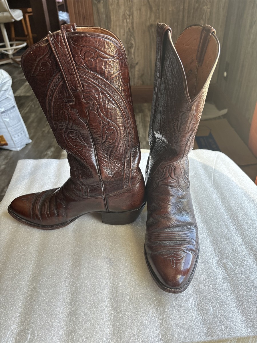 Men 10B Lucchese Classics Handmade Cowboy Boots Black Cherry Goat Leather  Gavin