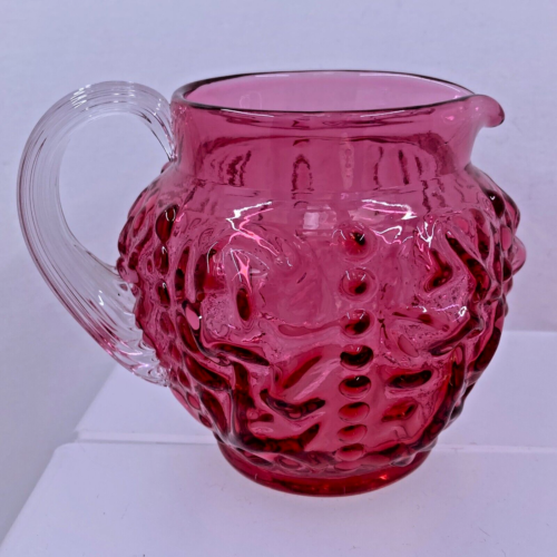 Fenton L.G. Wright Cranberry Glass Beaded Curtain Creamer Pitcher - Afbeelding 1 van 7