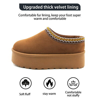 Glaze Women Winter Slip On Warm Lined Suede Snow Boots Slipper 2 Inch Sole