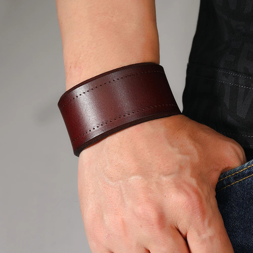 Bracciale vintage in vera pelle semplice largo nuovo - Foto 5 di 11