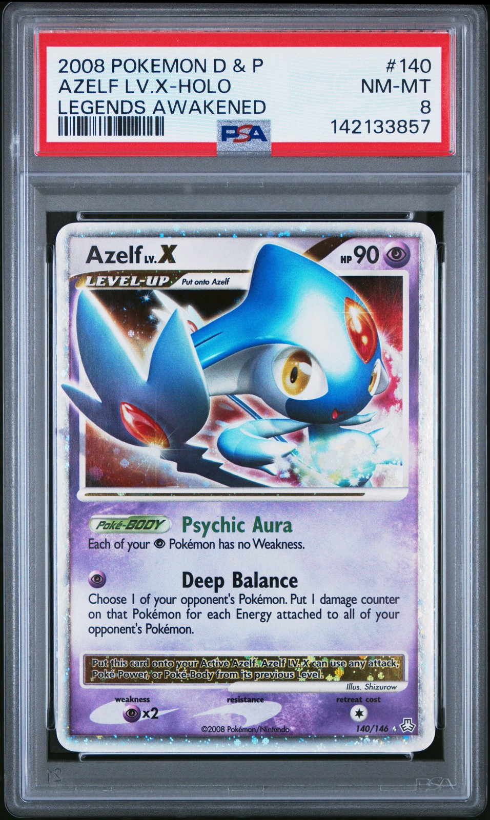 2008 POKEMON DIAMOND & PEARL LEGENDS AWAKENED #140 AZELF LV.X-HOLO PSA 8