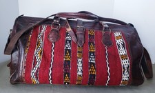 Vintage Kilim Duffle Bag Weekender Leather Tr...