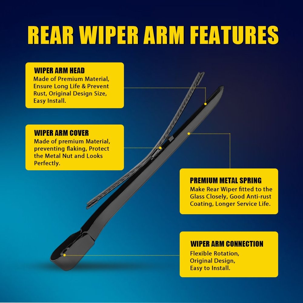 Rear Windshield Wiper Arm & Blade Assembly Rubber Black For 2019