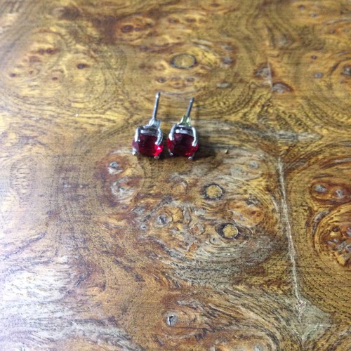 Sterling Silver Red Stone Pierced Earrings Studs