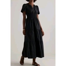 New Quince 100% Organic Cotton Tiered Poplin Maxi Dress-Large Black